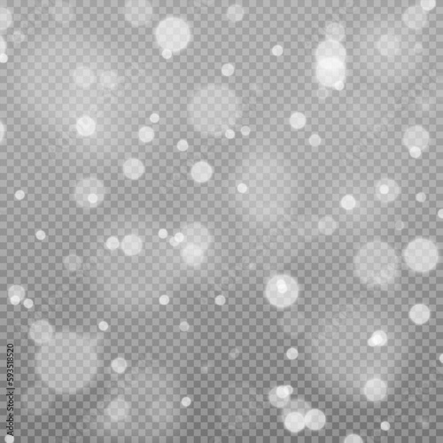 Light effect with glitter particles, christmas dust. Abstract transparent light background with bokeh effects in gray colors.