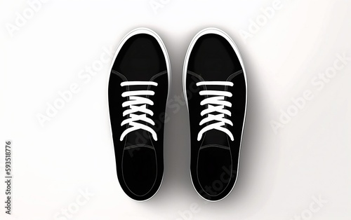 Pair of black shoes on white background. Generative AI technology.