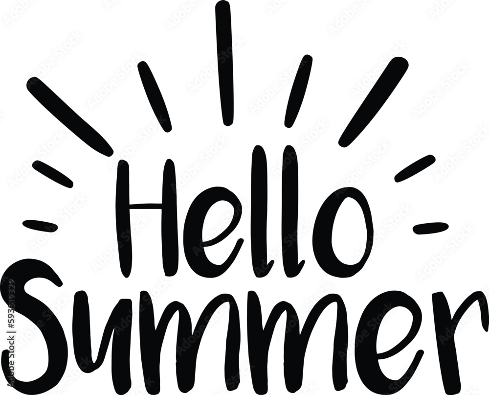 Handwritten lettering quote of Hello Summer with sun. Vector illustration. ZIP file contains EPS, JPEG and PNG formats. Handwritten lettering quote of Hello Summer with sun. Vector illustration. ZIP file contains EPS, JPEG and PNG formats.