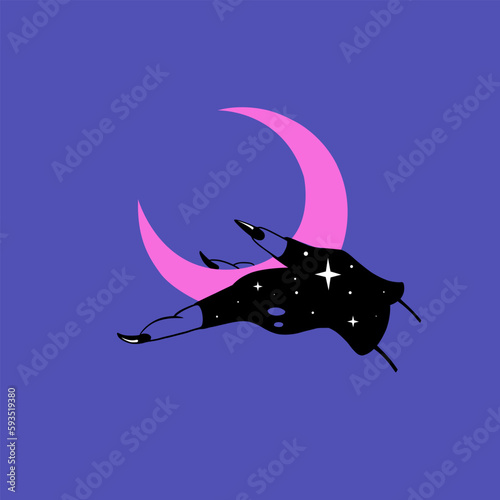 Moon in the witch's hand. Vector illustration . Concept of the power, universe, believers, witch for prints, tattoo design, stickers etc