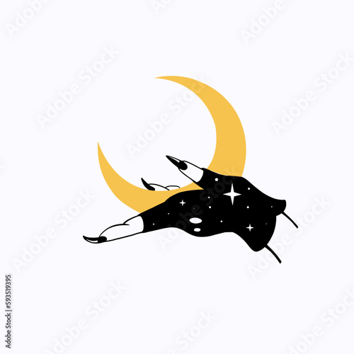 Moon in the witch's hand. Vector illustration . Concept of the power, universe, believers, witch for prints, tattoo design, stickers etc