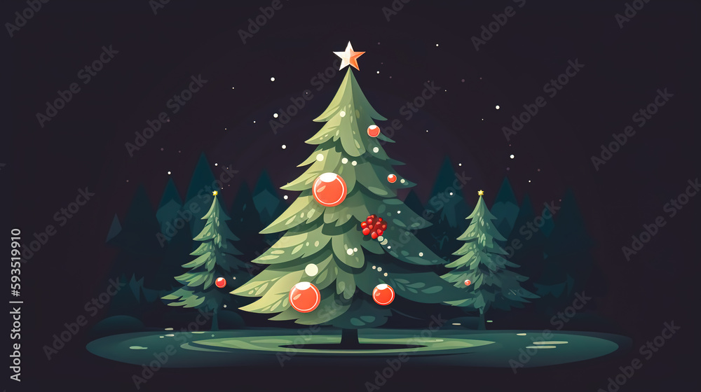 Festive illustration with a Christmas tree decorated with balls. generative AI.