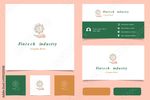 Fintech industry logo design with editable slogan. Branding book and business card template.