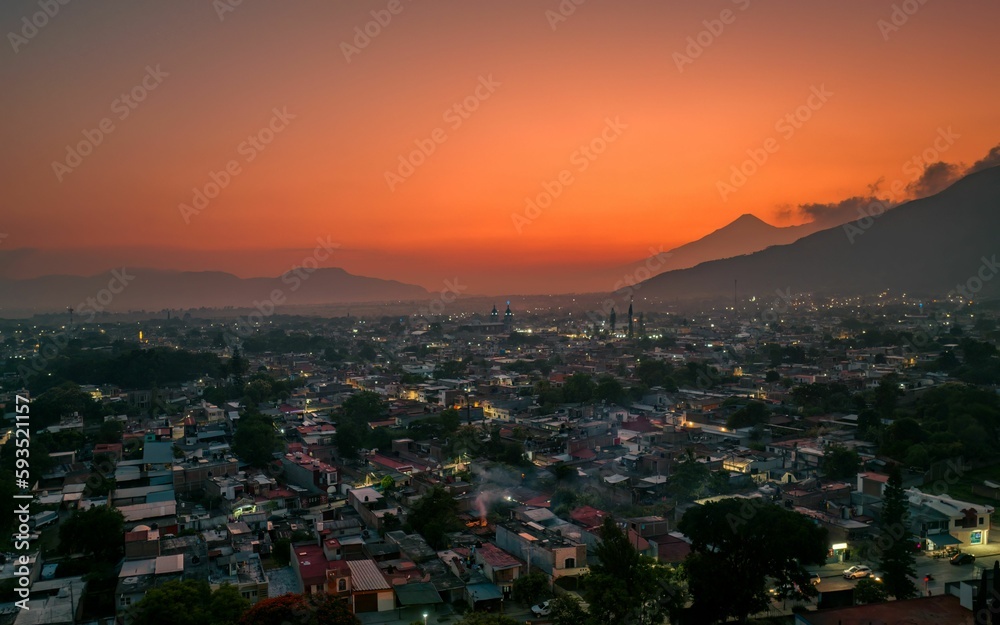 Aerial view of a beautiful sunset over the Tuxpan Town, Mexico