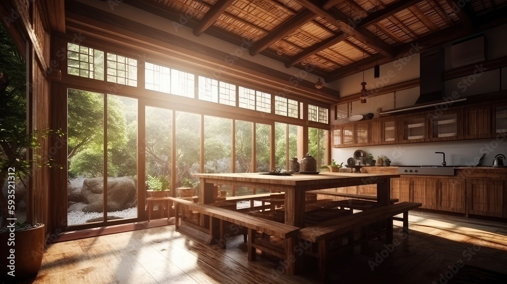 Asian wood kitchen structure