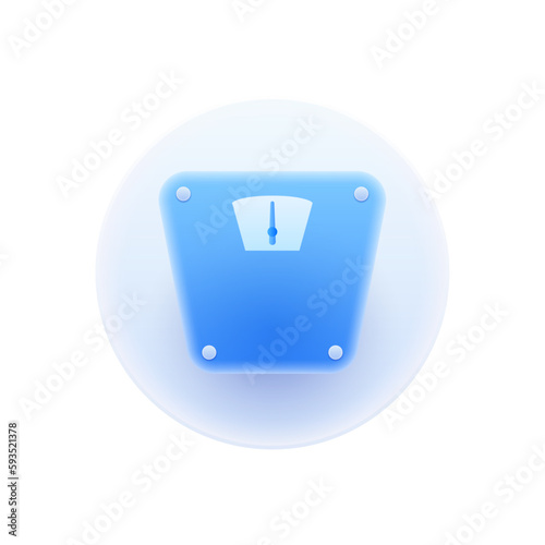 Bathroom weight scales, losing weight and keeping fit. Slimming and leading healthy sporty lifestyle. Isolated glassmorphism icon. Vector illustration