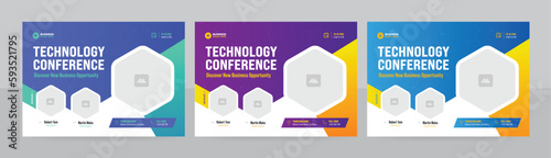 Creative technology conference flyer and technology conference social media banner design. 