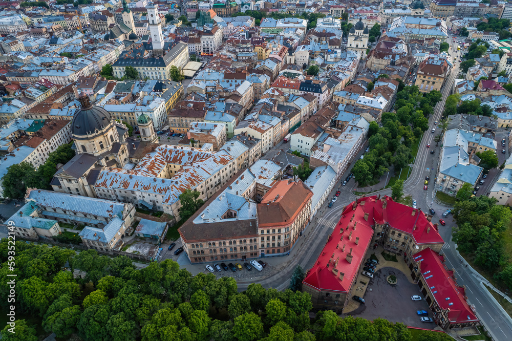 Obraz premium Old European city, top view.
