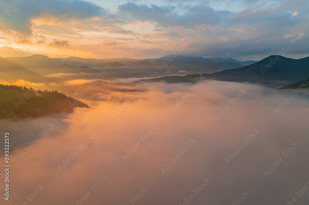 Landscape with fog in mountains