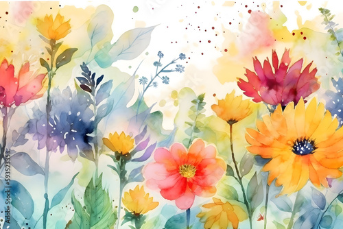Watercolor field with summer flowers. Generative AI © Anna Lurye