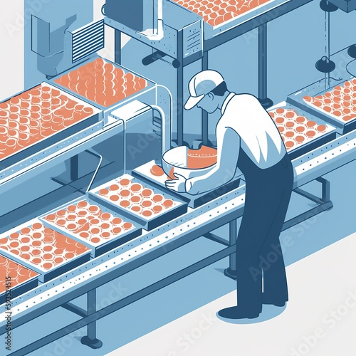 An illustration of a factory with multiple production lines, representing a large-scale production operation.
