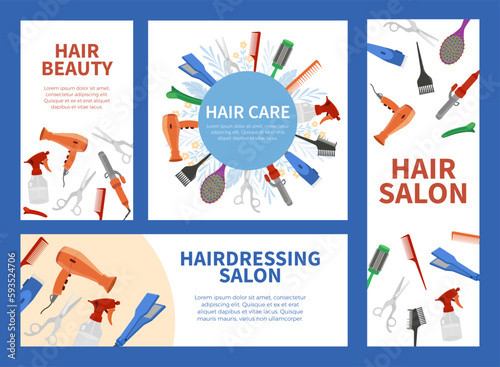 Hair care salon and cosmetics banner templates flat vector illustration.