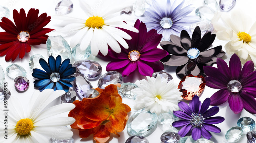 花と宝石の背景　Generative AI