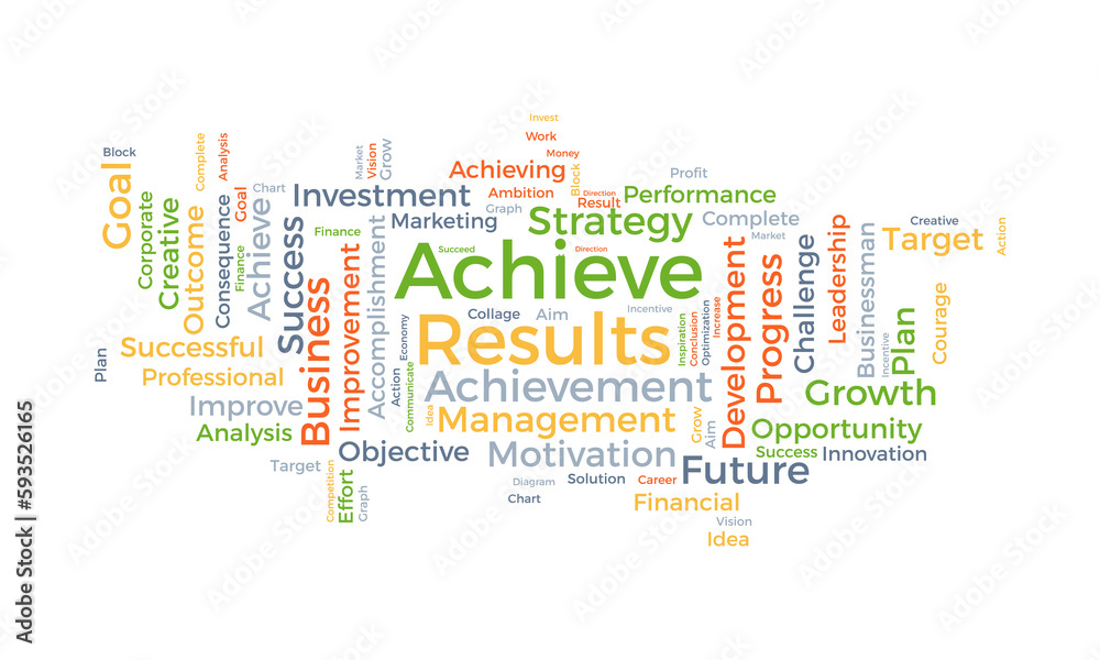 Obraz premium Word cloud background concept for Achieve Results. Marketing growth, financial achievement result of business development. vector illustration.