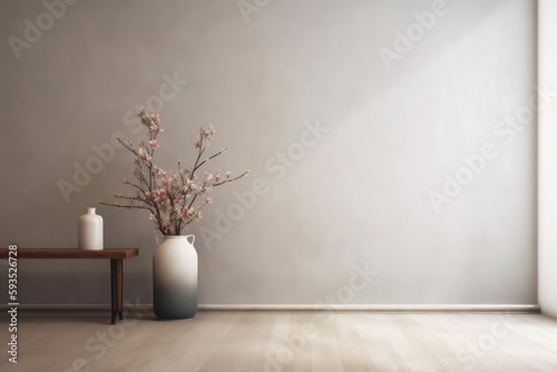 interior space design vase living contemporary copy table wall home decor plaster. Generative AI.
