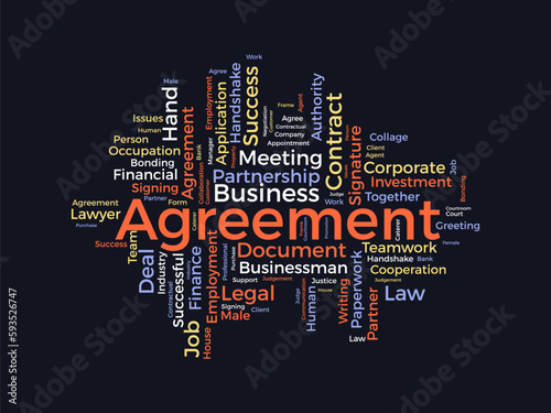 Word cloud background concept for Agreement. Corporate contract document, legal business collaboration of financial right. vector illustration.