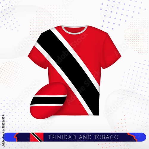 Trinidad and Tobago rugby jersey with rugby ball of Trinidad and Tobago on abstract sport background.