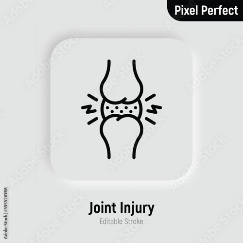 Joint injury, inflammation thin line icon. Arthritis symptom. Pixel perfect, editable stroke. Vector illustration.