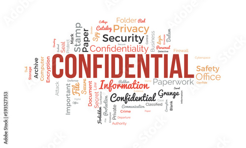 Word cloud background concept for Confidential. Secret information authority, privacy important of departure document. vector illustration.