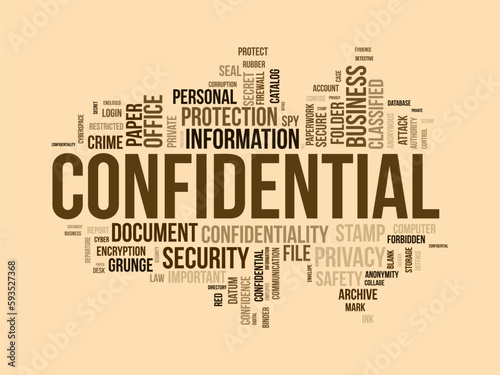 Word cloud background concept for Confidential. Secret information authority, privacy important of departure document. vector illustration.