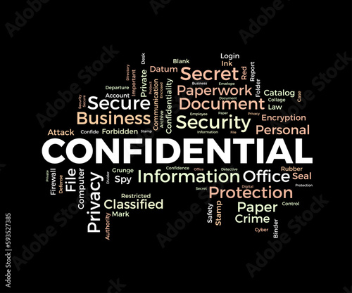 Word cloud background concept for Confidential. Secret information authority, privacy important of departure document. vector illustration.