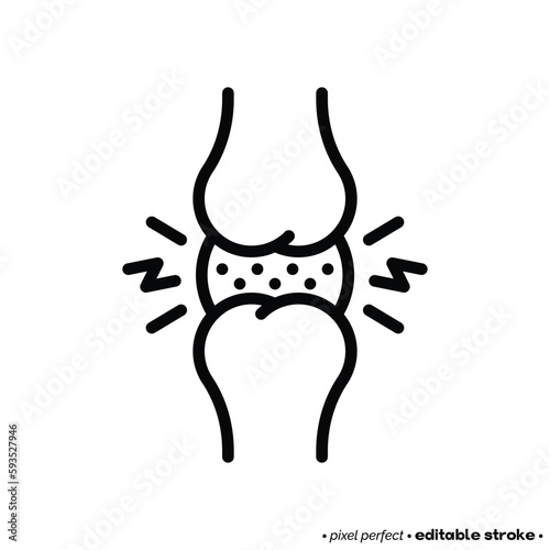 Joint injury, inflammation thin line icon. Arthritis symptom. Pixel perfect, editable stroke. Vector illustration.