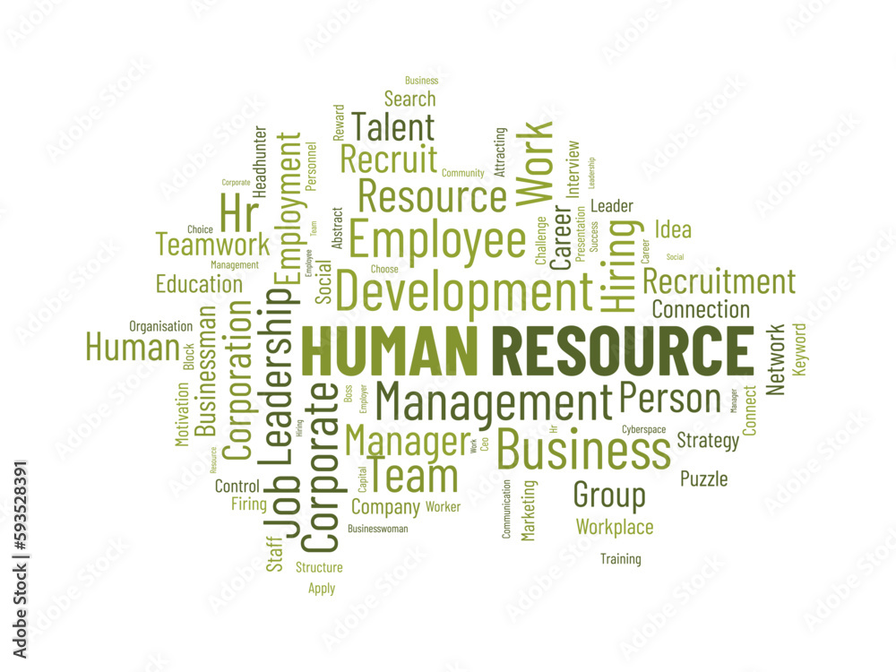 Obraz premium Word cloud background concept for Human resource. Business management, corporate employee development of teamwork presentation. vector illustration.