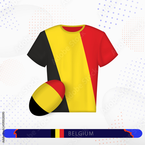 Belgium rugby jersey with rugby ball of Belgium on abstract sport background. photo