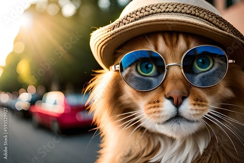 Portrait of funny cat wearing sunglasses  Generative AI