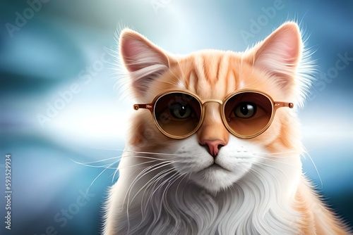 Portrait of funny cat wearing sunglasses, Generative AI