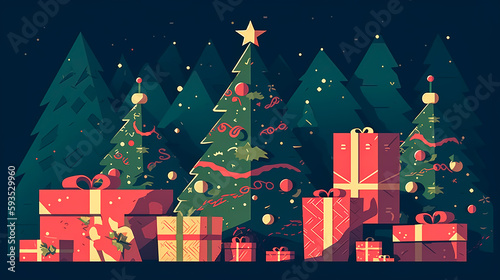 Wallpaper Mural Christmas background with gift boxes and fir trees, generative AI. Torontodigital.ca