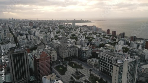 aerial Montevideo uruguay sunset skyline cityscape downtown historical city centre photo