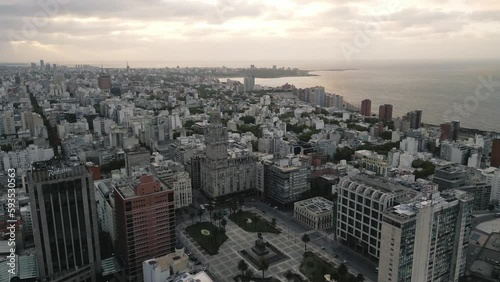 aerial Montevideo uruguay sunset skyline cityscape downtown historical city centre
