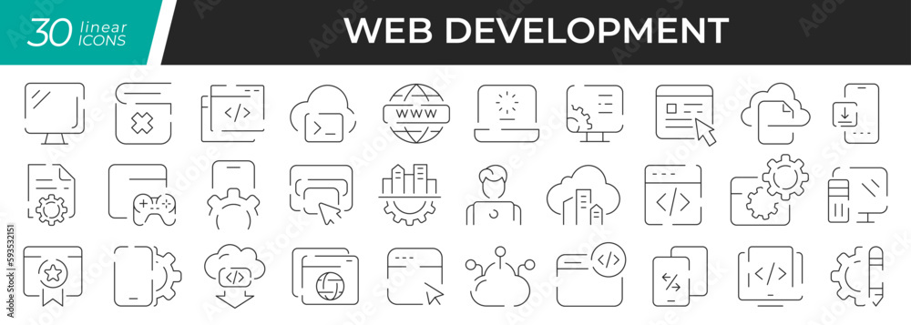 Web linear icons set. Collection of 30 icons in black