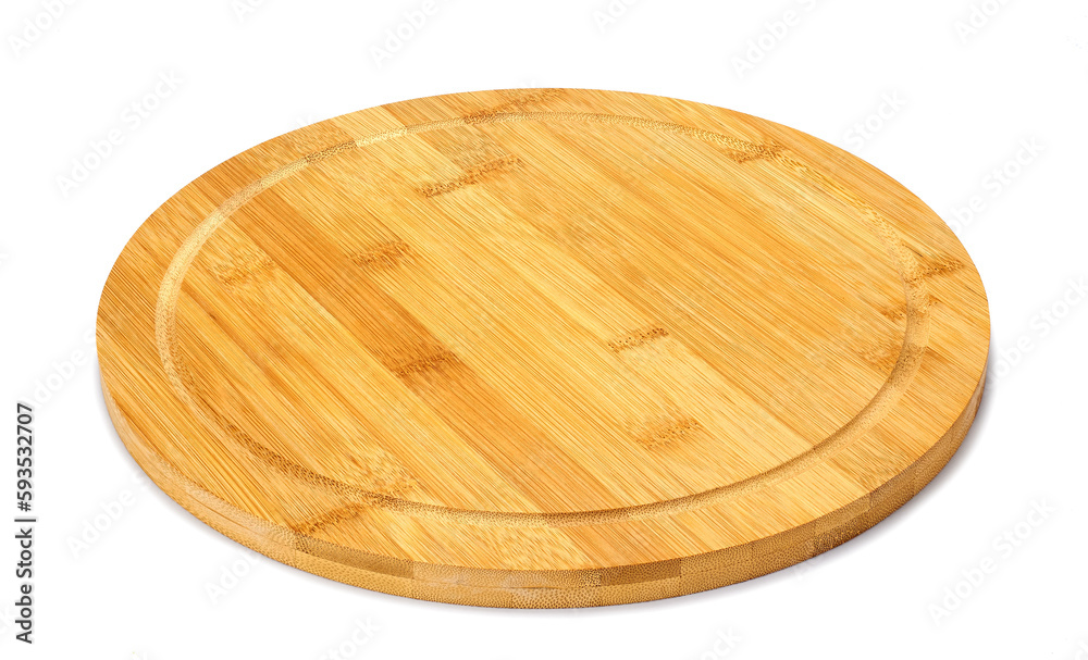 Image of a wooden board for the kitchen of an oval shape on a white background