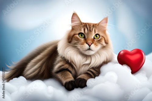 Wallpaper Mural Cat lying on white clouds, romantic scene Torontodigital.ca