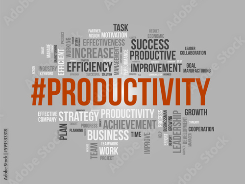 Word cloud background concept for Productivity. Business achievement, Productive progress performance of economic growth. vector illustration.