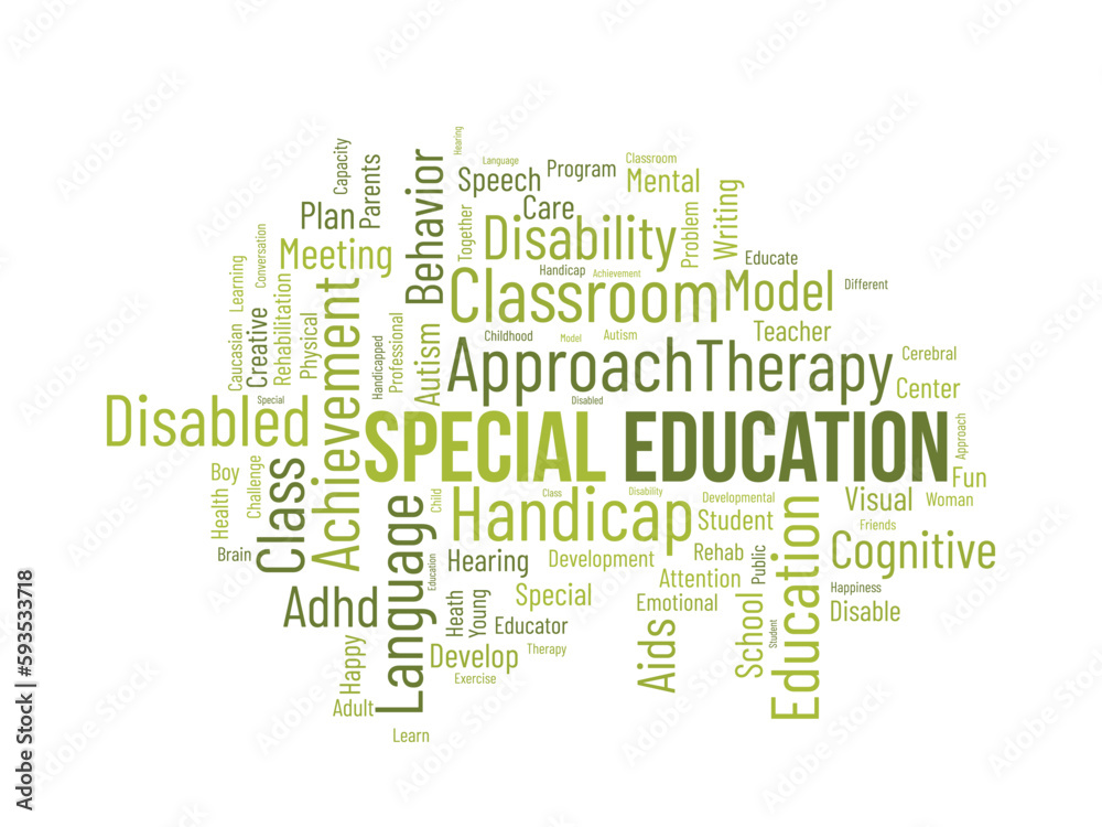 Word cloud background concept for Special Education. Disability development, special child behavior of development approach plan. vector illustration. Word cloud background concept for Special Education. Disability development, special child behavior of development approach plan. vector illustration.