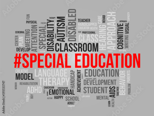 Word cloud background concept for Special Education. Disability development, special child behavior of development approach plan. vector illustration.