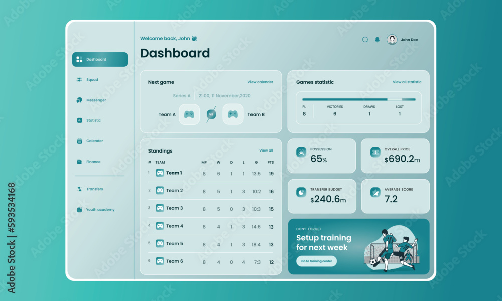Sports Training Center UI Dashboard Design