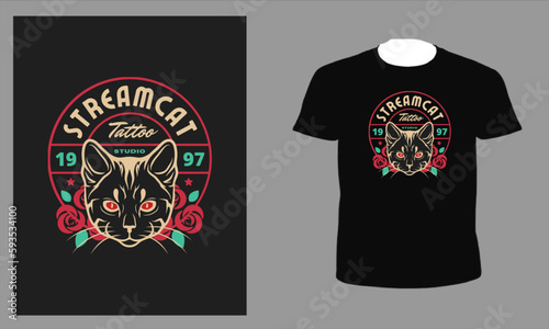 Cat Stay Focus T-shirt, Cat Tattoo Studio T-shirt, t-shirt and apparel trendy design, elegant and classic design source, vectors for T-shirts designs, graphics resource for t shirt, t shirt graphics 