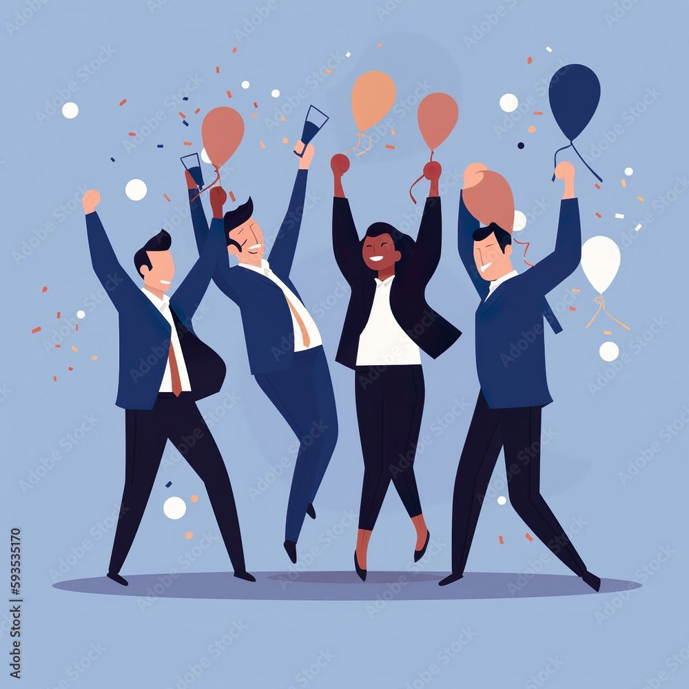 An illustration of a sales team celebrating a successful sale, representing sales success and motivation. An illustration of a sales team celebrating a successful sale, representing sales success and motivation.