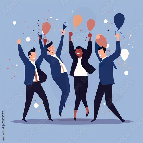 An illustration of a sales team celebrating a successful sale, representing sales success and motivation.