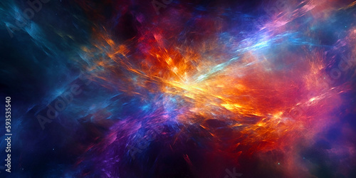 galaxy universe background with multicolored fractal nebula dust. Generative ai