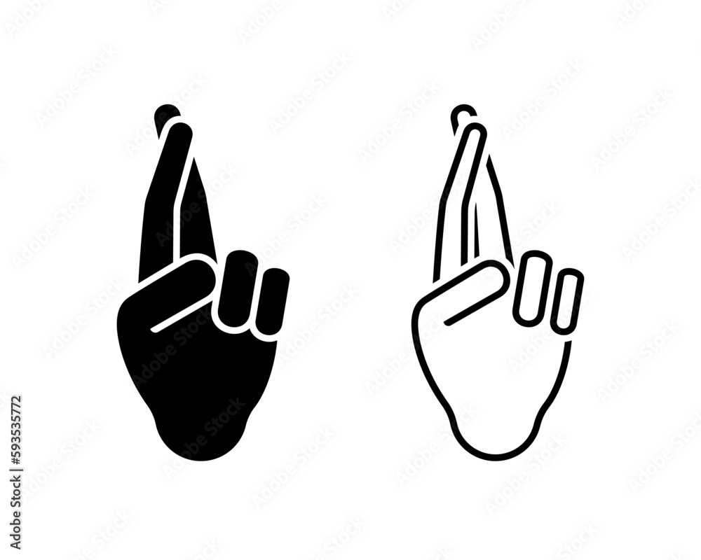 Human hand fingers crossed gesture icon vector illustration. Promise lies line art cut out sign symbol silhouette pictogram