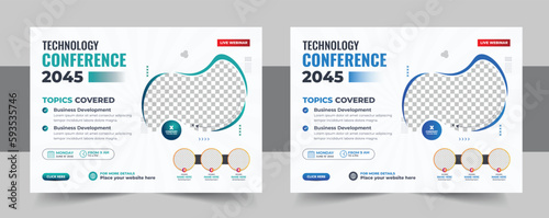 Live webinar and corporate horizontal business conference flyer template and annual conference meeting workshop banner, conference event banner layout