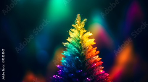 Christmas tree in different colors on a dark background, generative AI.