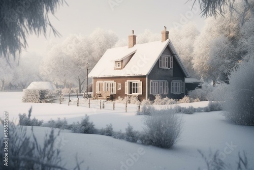 house in the snow. generative ai
