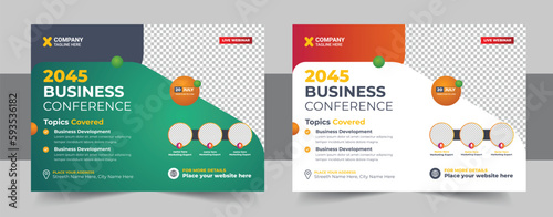 Corporate horizontal business conference flyer template, Annual corporate business workshop, live webinar event invitation banner design template, meeting & training promotion poster