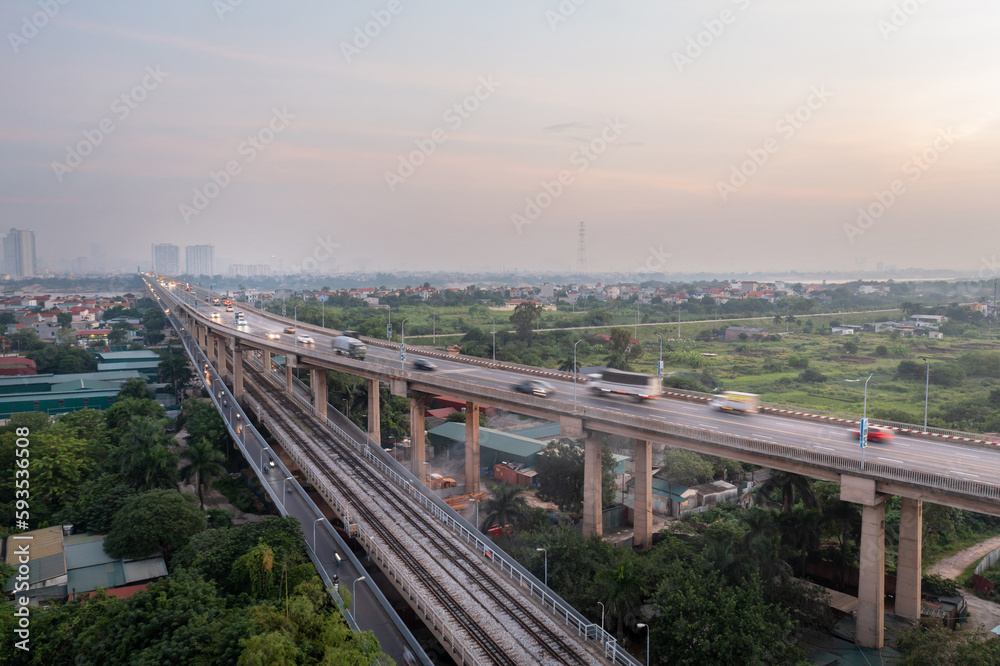 Thang Long bridge crossing Red river in Hanoi, Vietnam